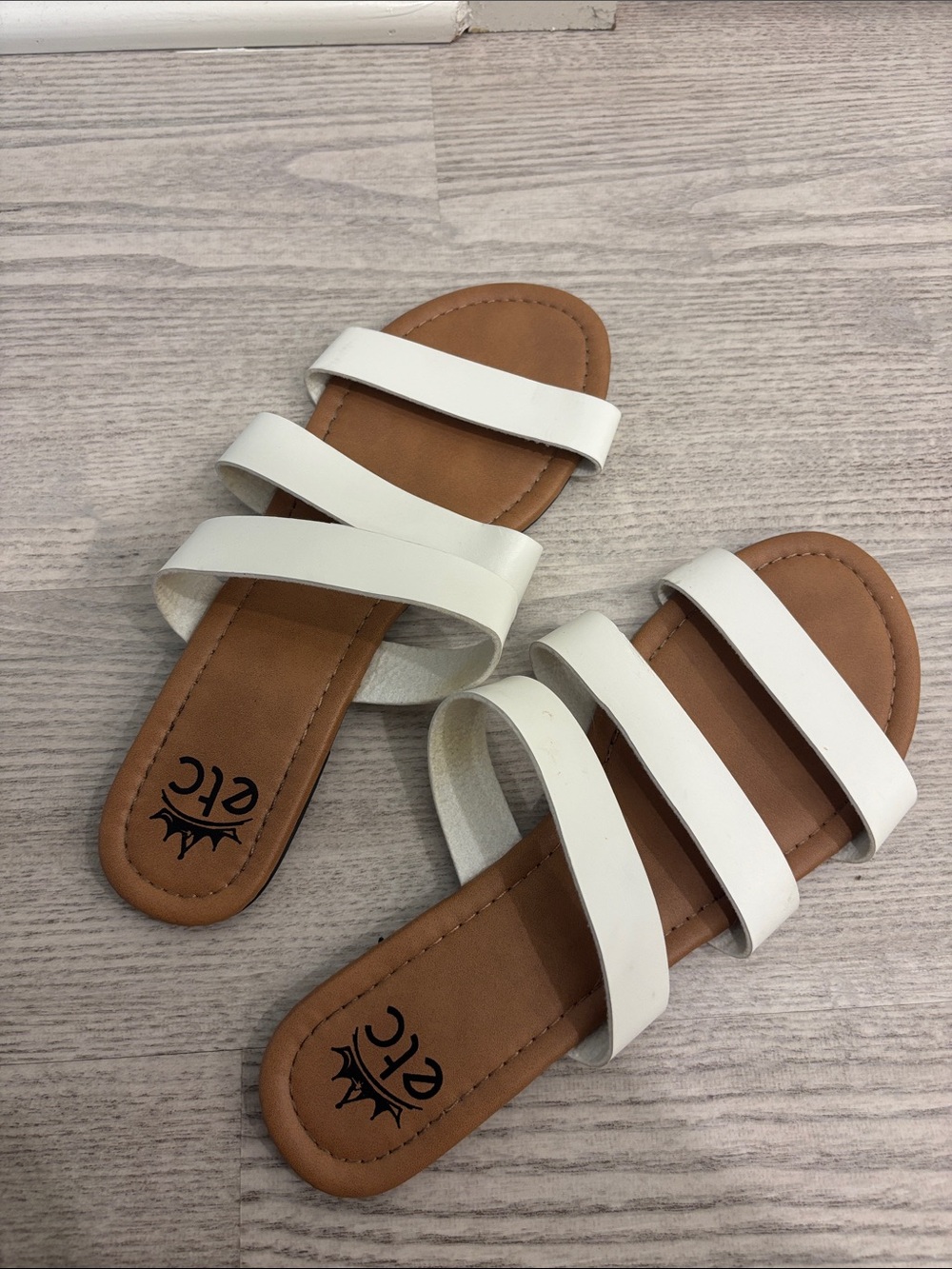 White Triple-Strap Slide Sandals for Women